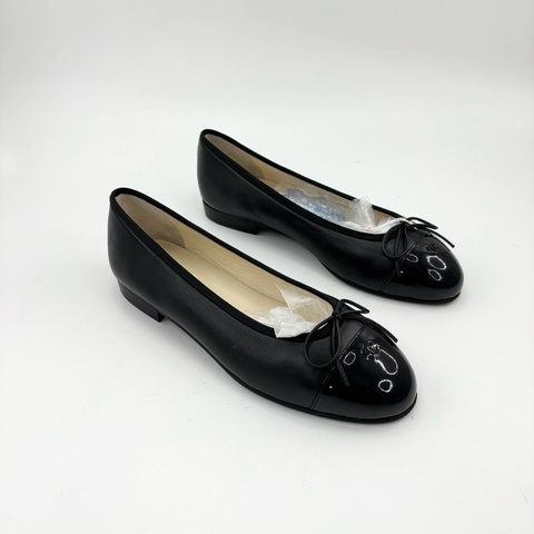 全新閒置/香奈兒/36.5碼/黑色蝴蝶結雙c芭蕾舞鞋/p0299