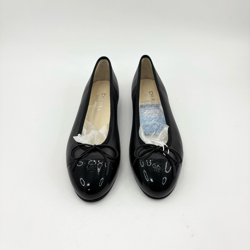 全新閒置/香奈兒/36.5碼/黑色蝴蝶結雙c芭蕾舞鞋/p0299-4