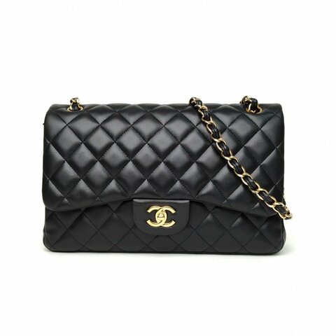 CHANEL CF口蓋包JUMBO30黑色羊皮14開金扣肩背包