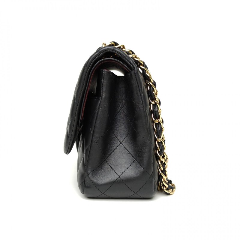 CHANEL CF口蓋包JUMBO30黑色羊皮14開金扣肩背包-1