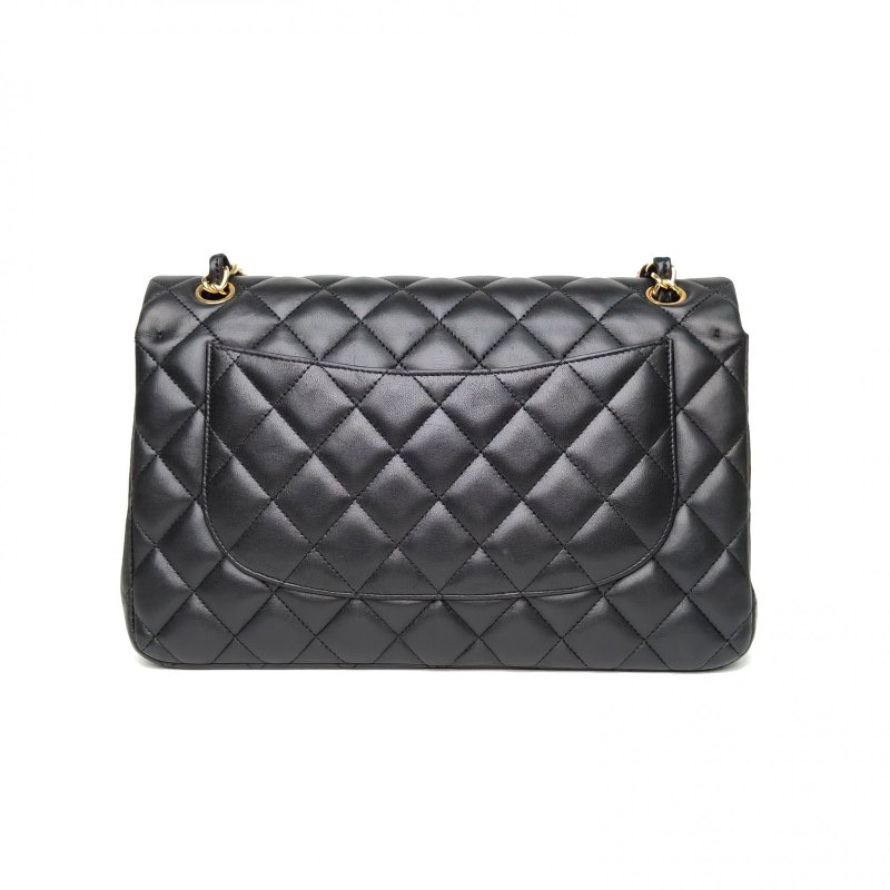 CHANEL CF口蓋包JUMBO30黑色羊皮14開金扣肩背包-2