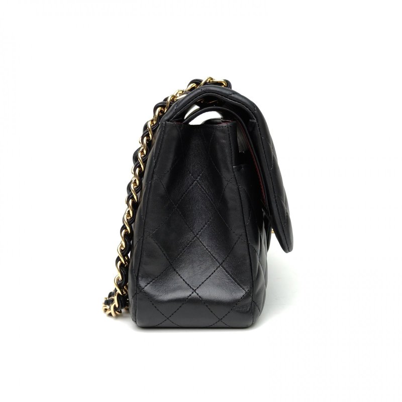 CHANEL CF口蓋包JUMBO30黑色羊皮14開金扣肩背包-3