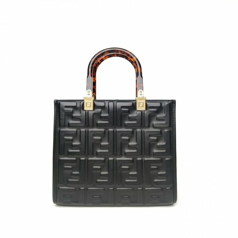 FENDI Sunshine陽光購物手提袋小號黑色牛皮肩背包