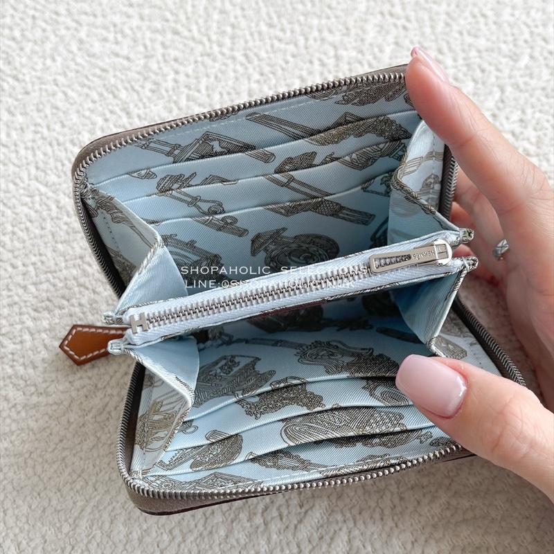 Hermès silk’in wallet絲巾短夾大象灰銀鏈-1