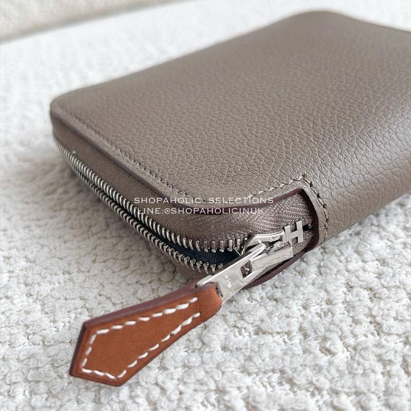 Hermès silk’in wallet絲巾短夾大象灰銀鏈-3