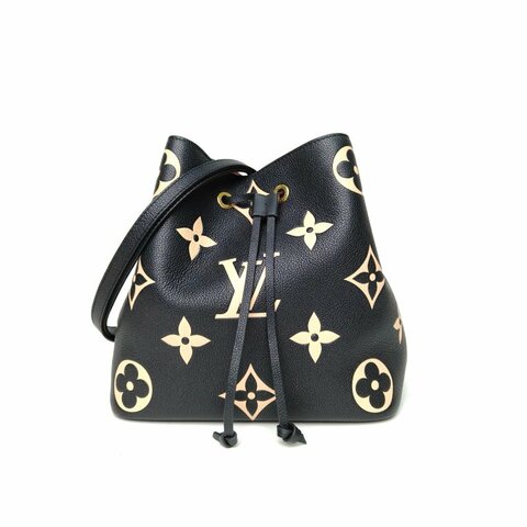 LOUIS VUITTON NÉONOÉ水桶包中號26黑白牛皮金扣2021老花壓紋肩背包
