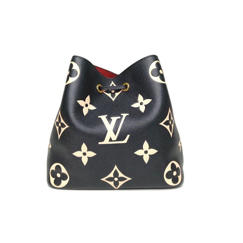 LOUIS VUITTON NÉONOÉ水桶包中號26黑白牛皮金扣2021老花壓紋肩背包-2