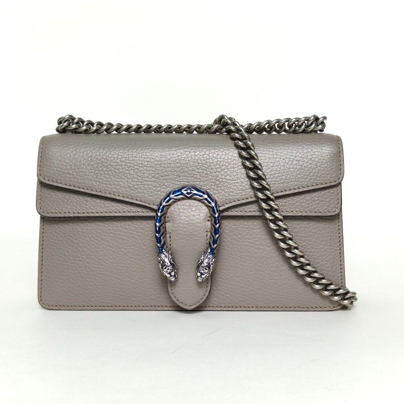 GUCCI Dionysus酒神小號25灰色牛皮銀扣肩背包-0