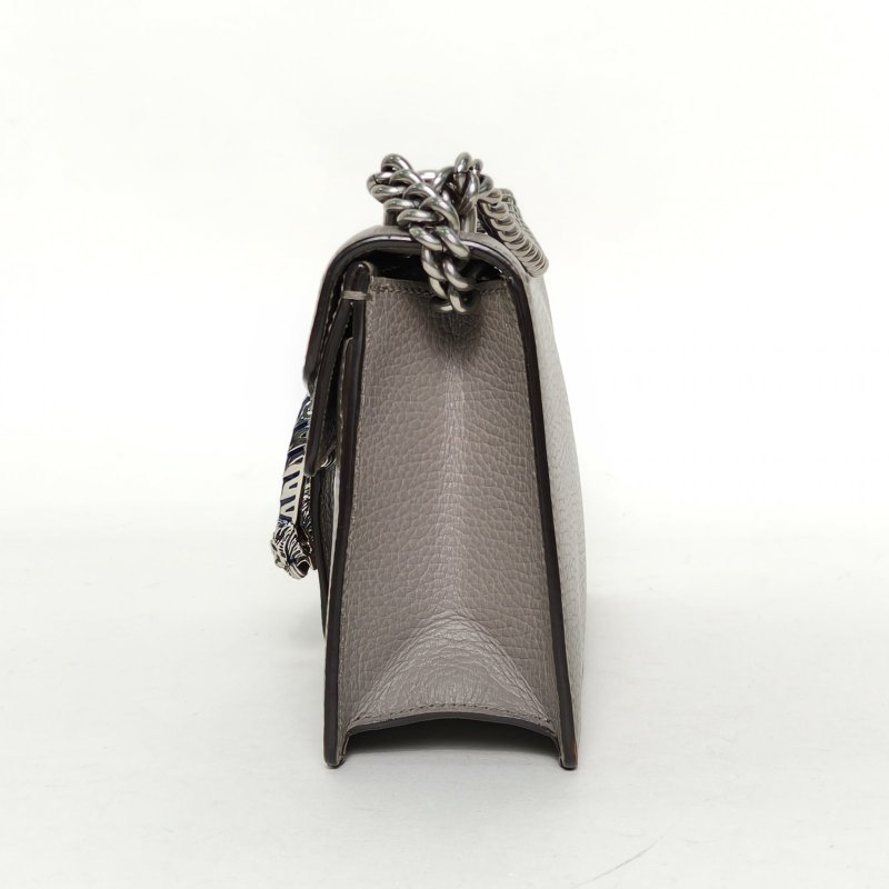 GUCCI Dionysus酒神小號25灰色牛皮銀扣肩背包-1