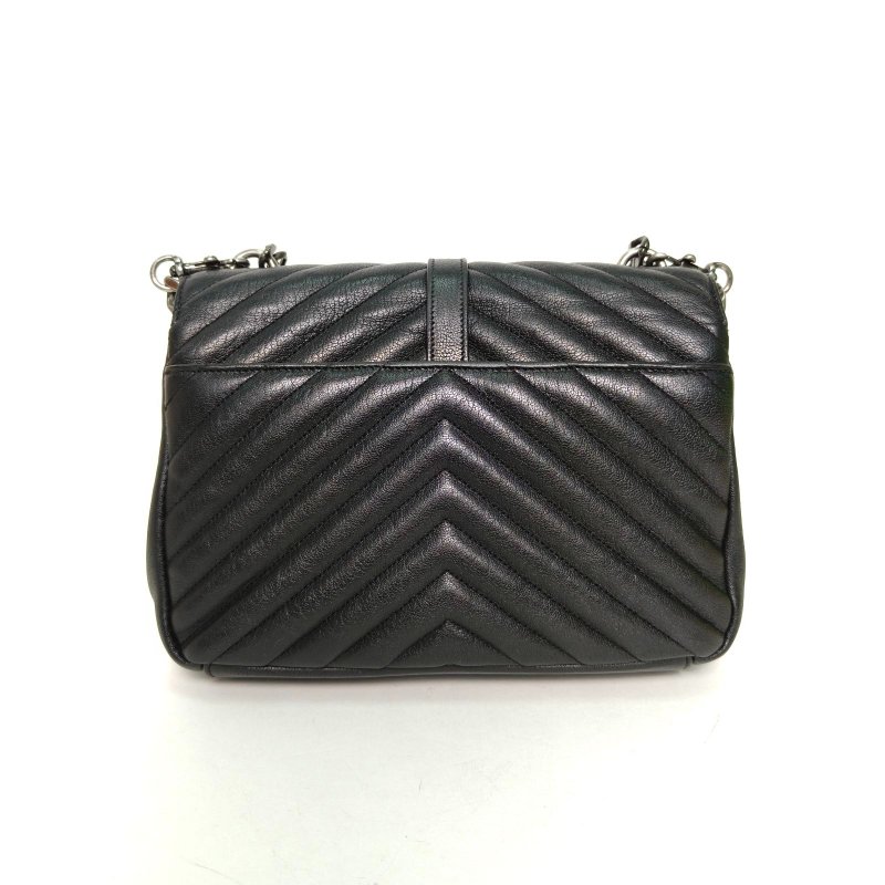 SAINT LAURENT College郵差包中號24黑色羊皮銀扣肩背包-2