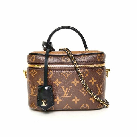 LOUIS VUITTON Vanity化妝包小號19老花PVC金扣晶片肩背包