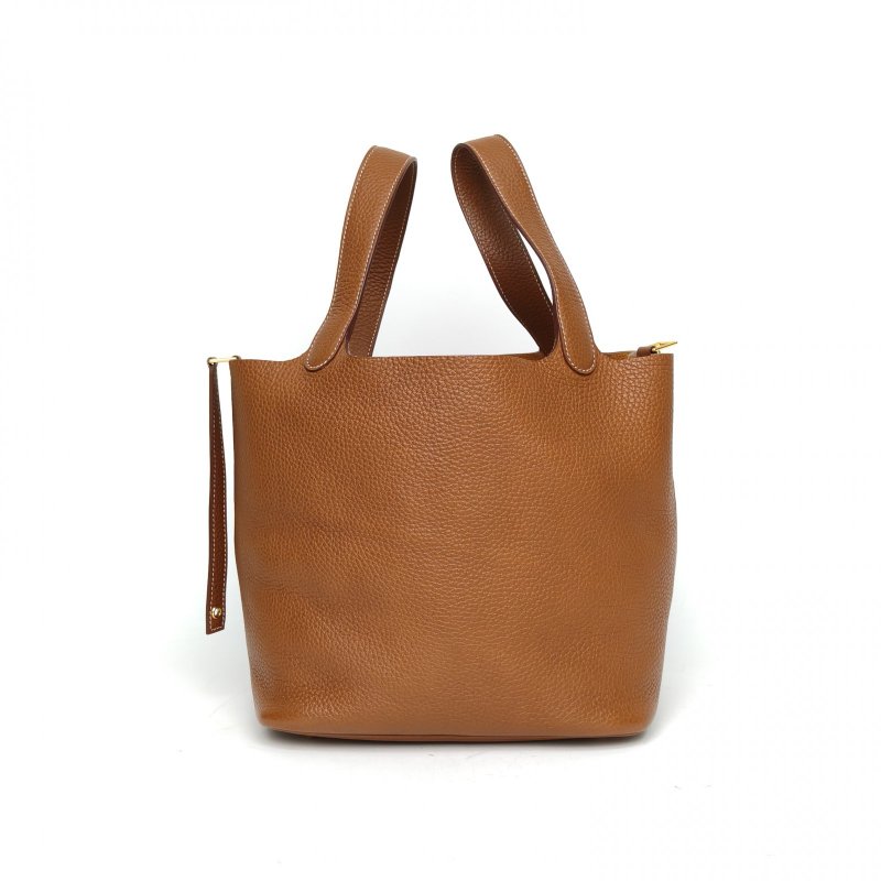 HERMES Picotin22菜籃子37金棕色TC皮Z刻金扣肩背包-1