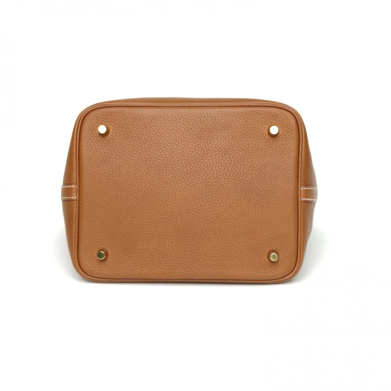 HERMES Picotin22菜籃子37金棕色TC皮Z刻金扣肩背包-4