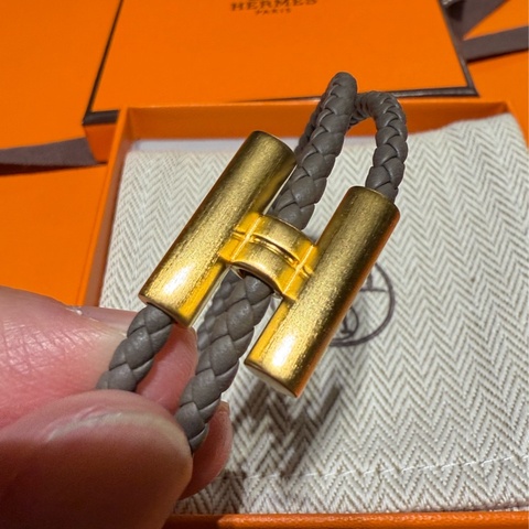 （98新）愛馬仕Hermès Tournis Tresse錫器灰手環 T5 原價16,500
