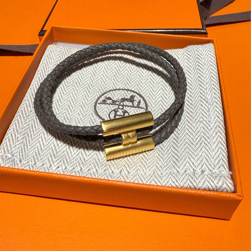（98新）愛馬仕Hermès Tournis Tresse錫器灰手環 T5 原價16,500-1
