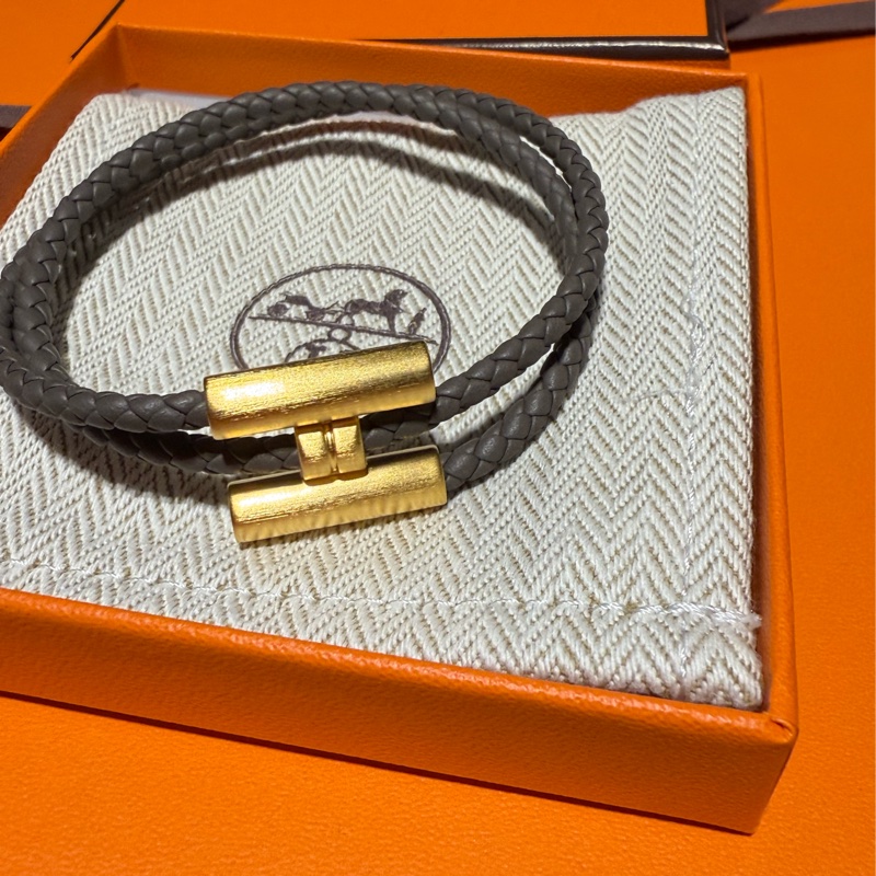 （98新）愛馬仕Hermès Tournis Tresse錫器灰手環 T5 原價16,500-3