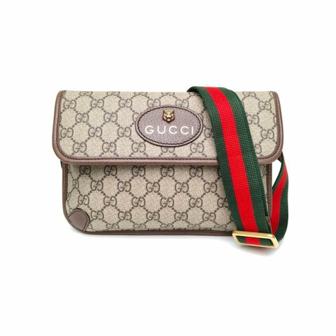 GUCCI NeoVintage虎頭腰包24烏木色PVC金扣肩背包