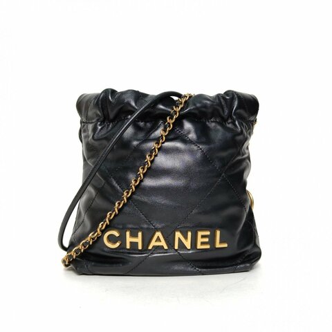 CHANEL 22BagTote托特包Mini20黑色牛皮晶片開金扣肩背包