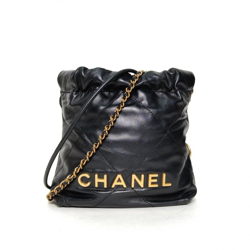 CHANEL 22BagTote托特包Mini20黑色牛皮晶片開金扣肩背包-0