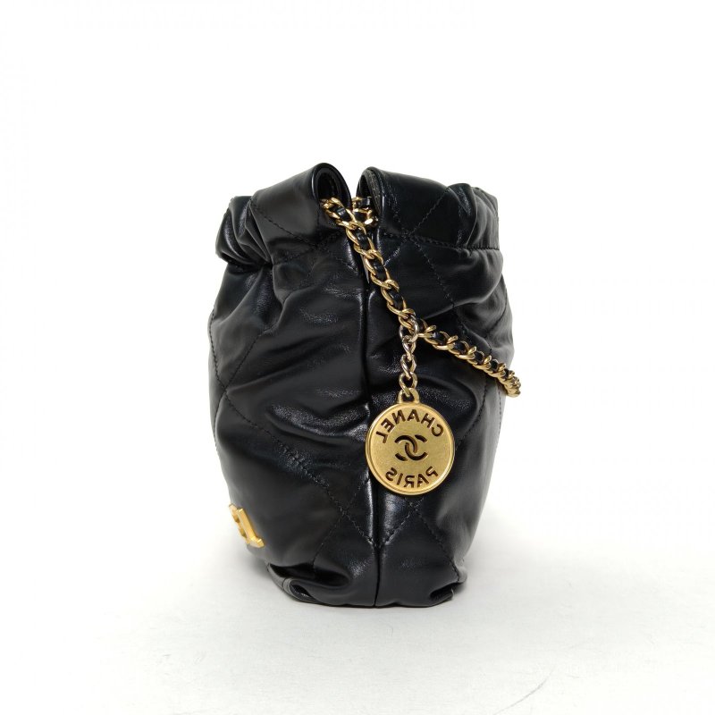 CHANEL 22BagTote托特包Mini20黑色牛皮晶片開金扣肩背包-3
