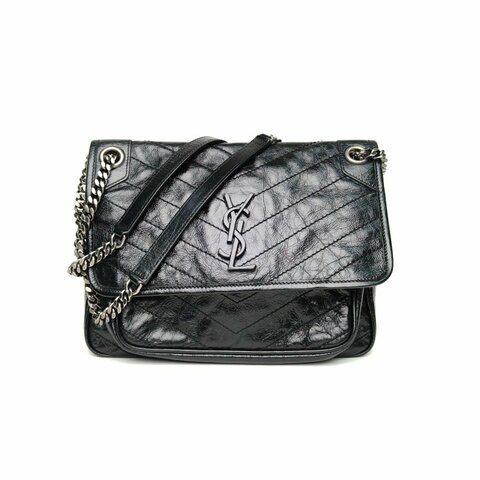 SAINT LAURENT Niki中號28黑色牛皮黑扣肩背包