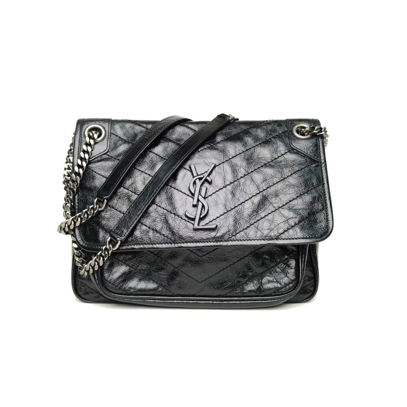 SAINT LAURENT Niki中號28黑色牛皮黑扣肩背包-0