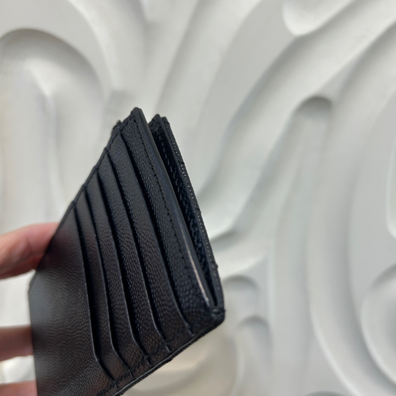 YSL 黑魚子醬金釦一字拉後5卡零錢卡包-2
