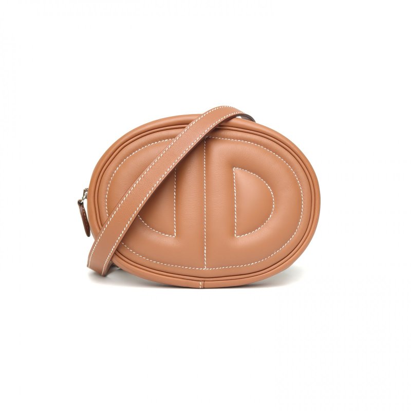 HERMES Roulis豬鼻子intheloop腰包37金棕色Swift皮D刻銀扣肩背包-0