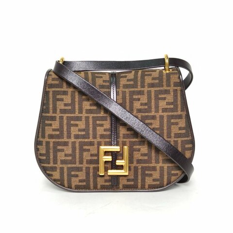 FENDI 老花帆布金扣C&#039;mom系列斜挎包肩背包