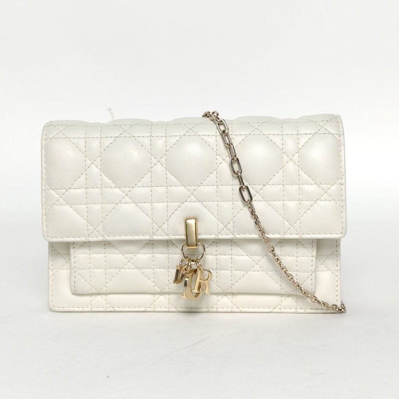 DIOR MyDior珍珠鏈條包woc/19.5白色羊皮金扣2022肩背包-0