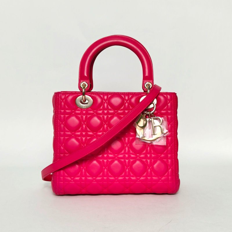 DIOR Lady戴妃包五格玫紅羊皮金扣2013肩背包-0