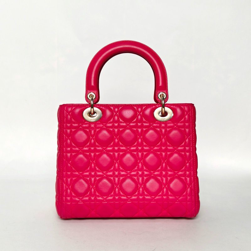 DIOR Lady戴妃包五格玫紅羊皮金扣2013肩背包-2