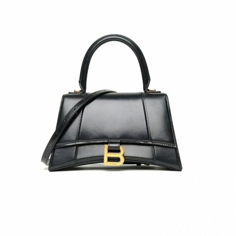 BALENCIAGA Hourglass沙漏S碼光面黑色牛皮肩背包