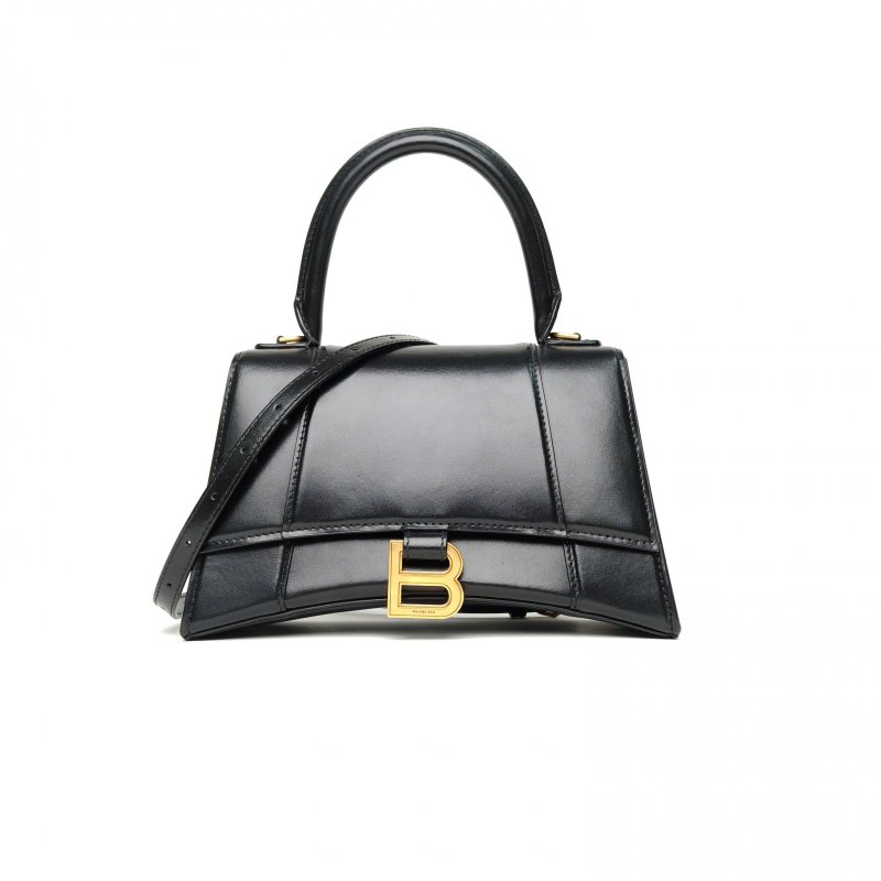 BALENCIAGA Hourglass沙漏S碼光面黑色牛皮肩背包-0