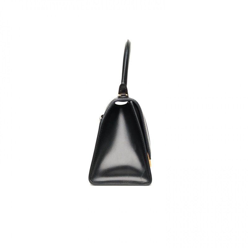 BALENCIAGA Hourglass沙漏S碼光面黑色牛皮肩背包-3