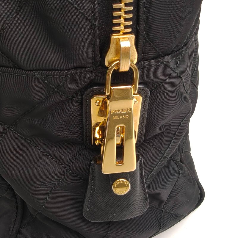 PRADA 黑色尼龍黑金波士頓保齡球40手提單肩包肩背包-4