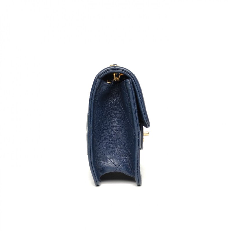 CHANEL 豆腐包小號墨藍色荔枝牛皮31開金扣肩背包-3