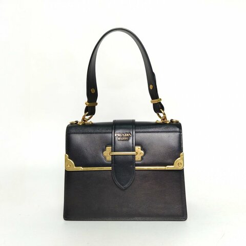 PRADA 黑色牛皮宮廷系列手提斜挎包26肩背包