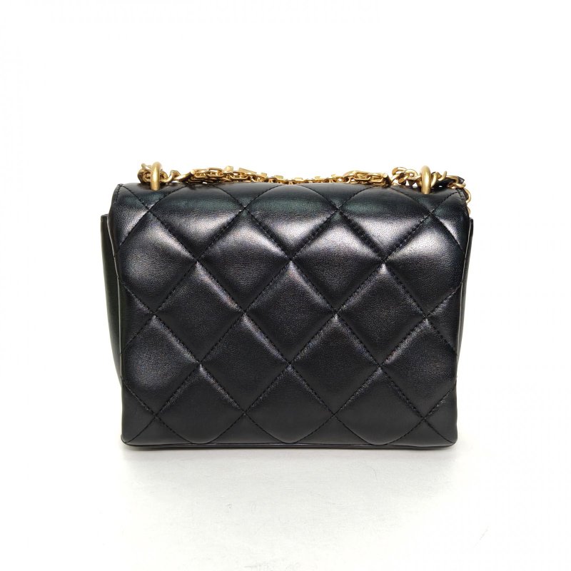 CHANEL 22S口蓋包方胖子18黑色羊皮晶片開金扣水鑽LOGO多鏈條肩背包-2