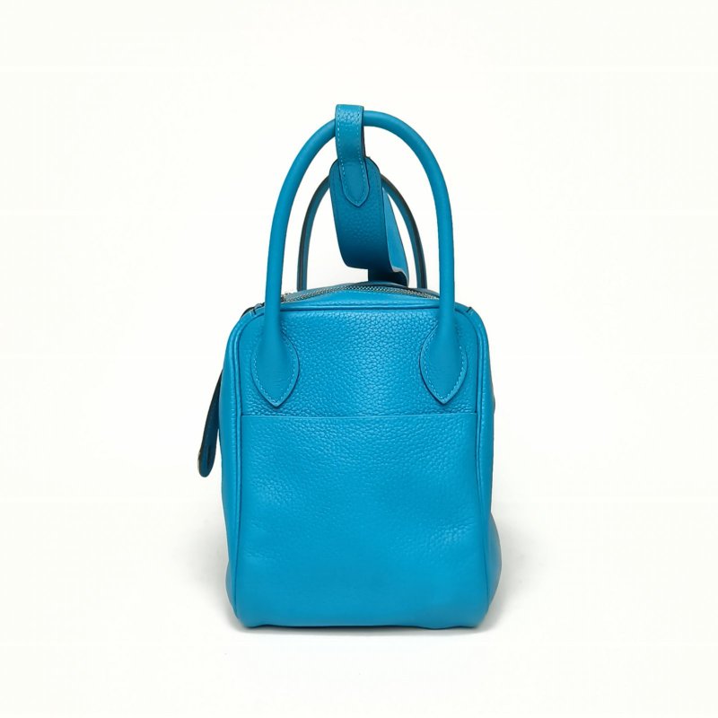 HERMES Lindy307B松石藍TC皮框R銀扣肩背包-1