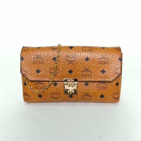 MCM 幹邑色牛皮金扣經典信封WOC鏈條包肩背包