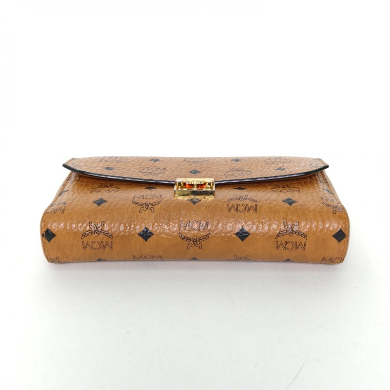 MCM 幹邑色牛皮金扣經典信封WOC鏈條包肩背包-4