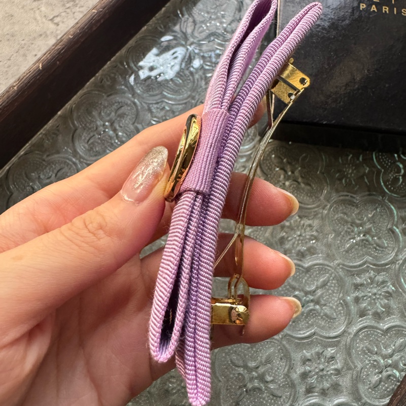 Celine Vara Bow 蝴蝶髮夾 彈弓夾 粉紫色 法國製-5