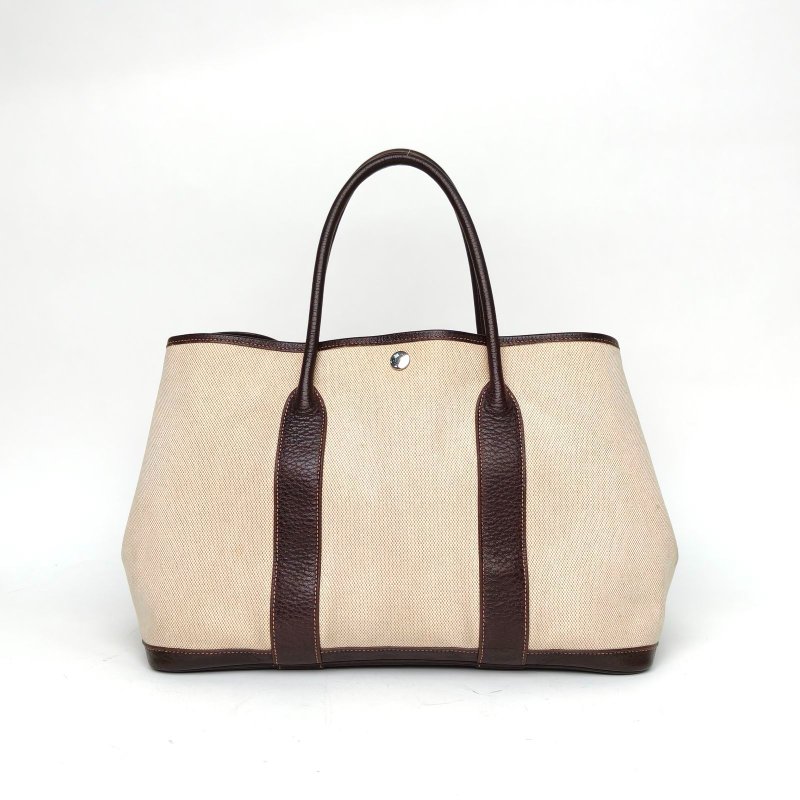 HERMES GardenParty花園包3646烏木色NEGONA皮/帆布銀扣肩背包-2