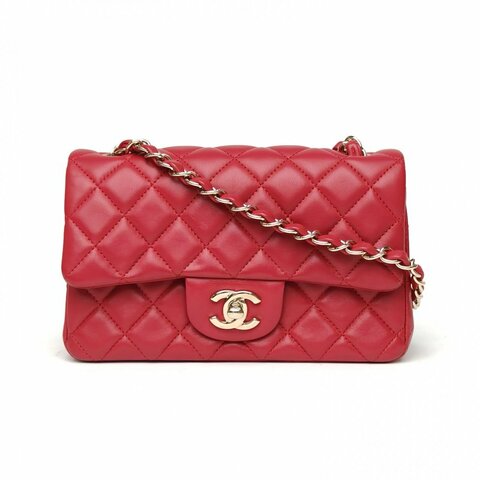 CHANEL CF口蓋包大Mini20紅色羊皮23開金扣肩背包