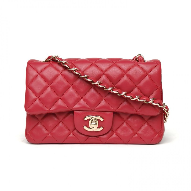 CHANEL CF口蓋包大Mini20紅色羊皮23開金扣肩背包-0