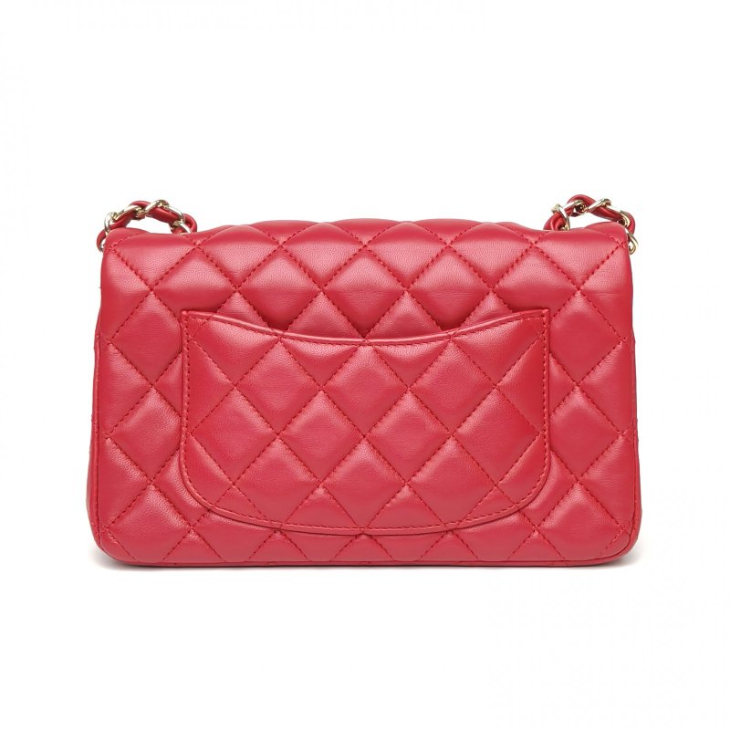 CHANEL CF口蓋包大Mini20紅色羊皮23開金扣肩背包-2