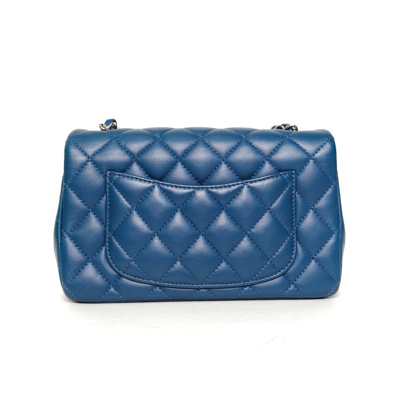 CHANEL CF口蓋包大Mini20藍色羊皮28開銀扣肩背包-2