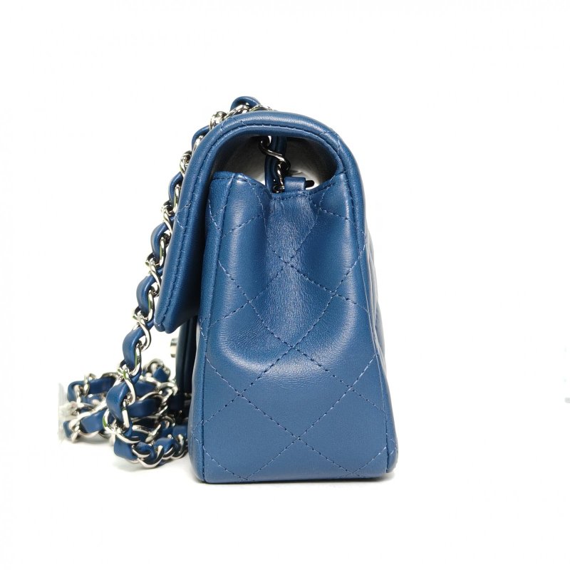 CHANEL CF口蓋包大Mini20藍色羊皮28開銀扣肩背包-3