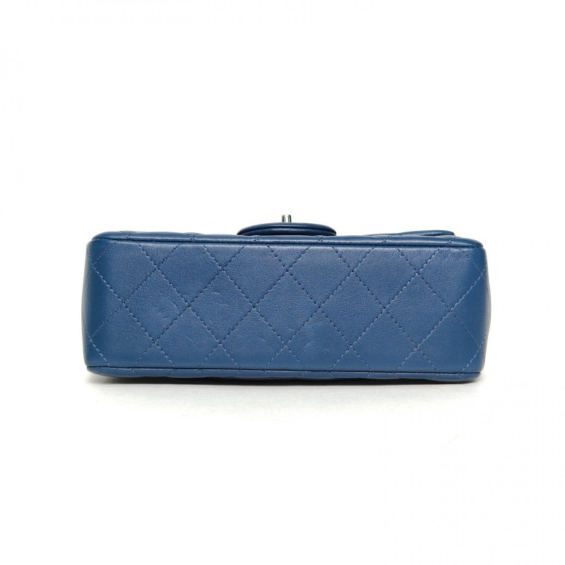 CHANEL CF口蓋包大Mini20藍色羊皮28開銀扣肩背包-4